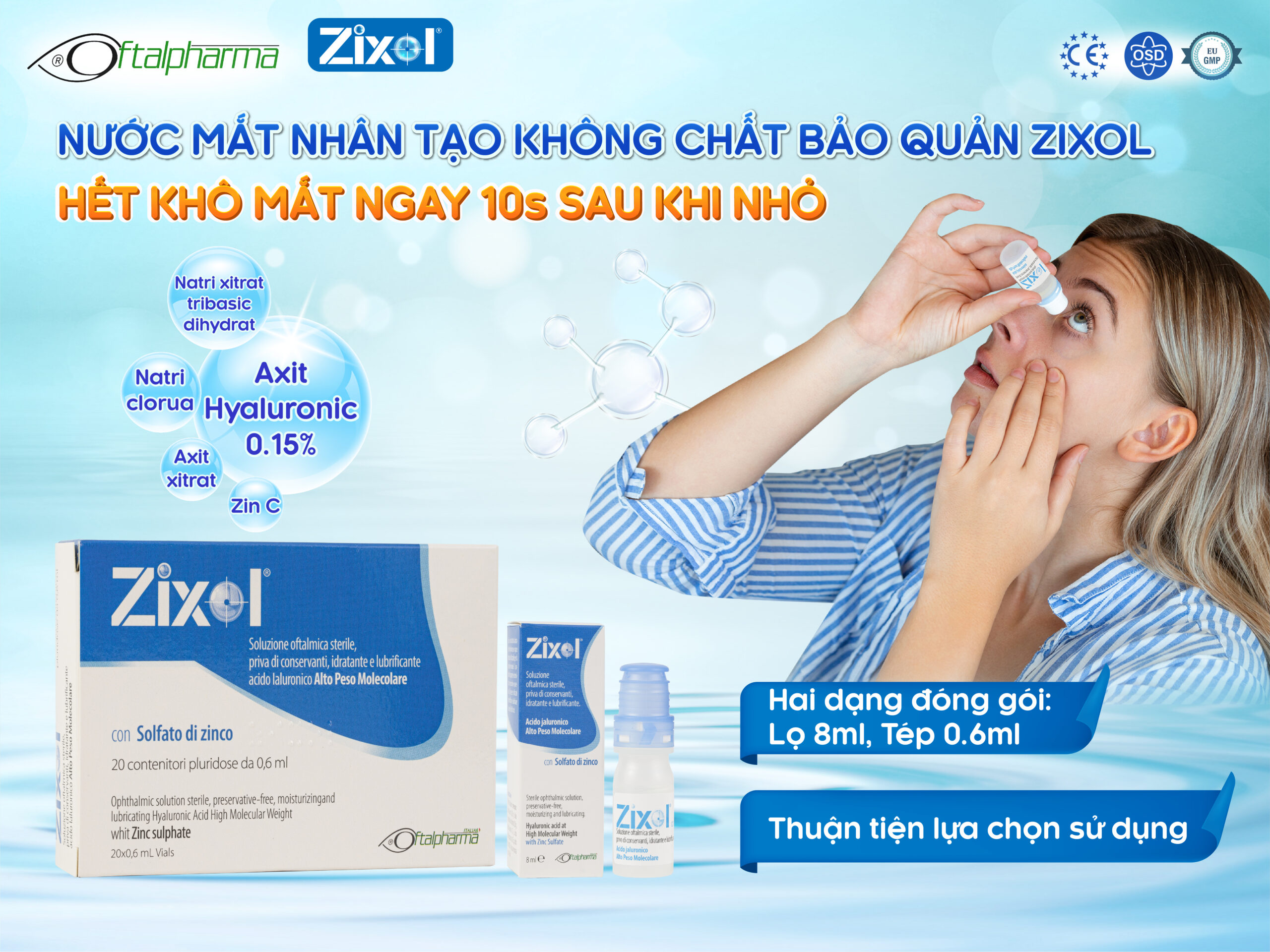 Nước mắt nhân tạo Zixol đa dạng đóng gói